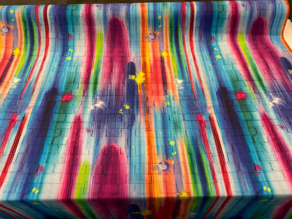 Tie Dye Brick Walls Pasadena Cotton Duck Fabric - Colorful Tie Dye Brick Wall Print, 54" Width (1 Yard)