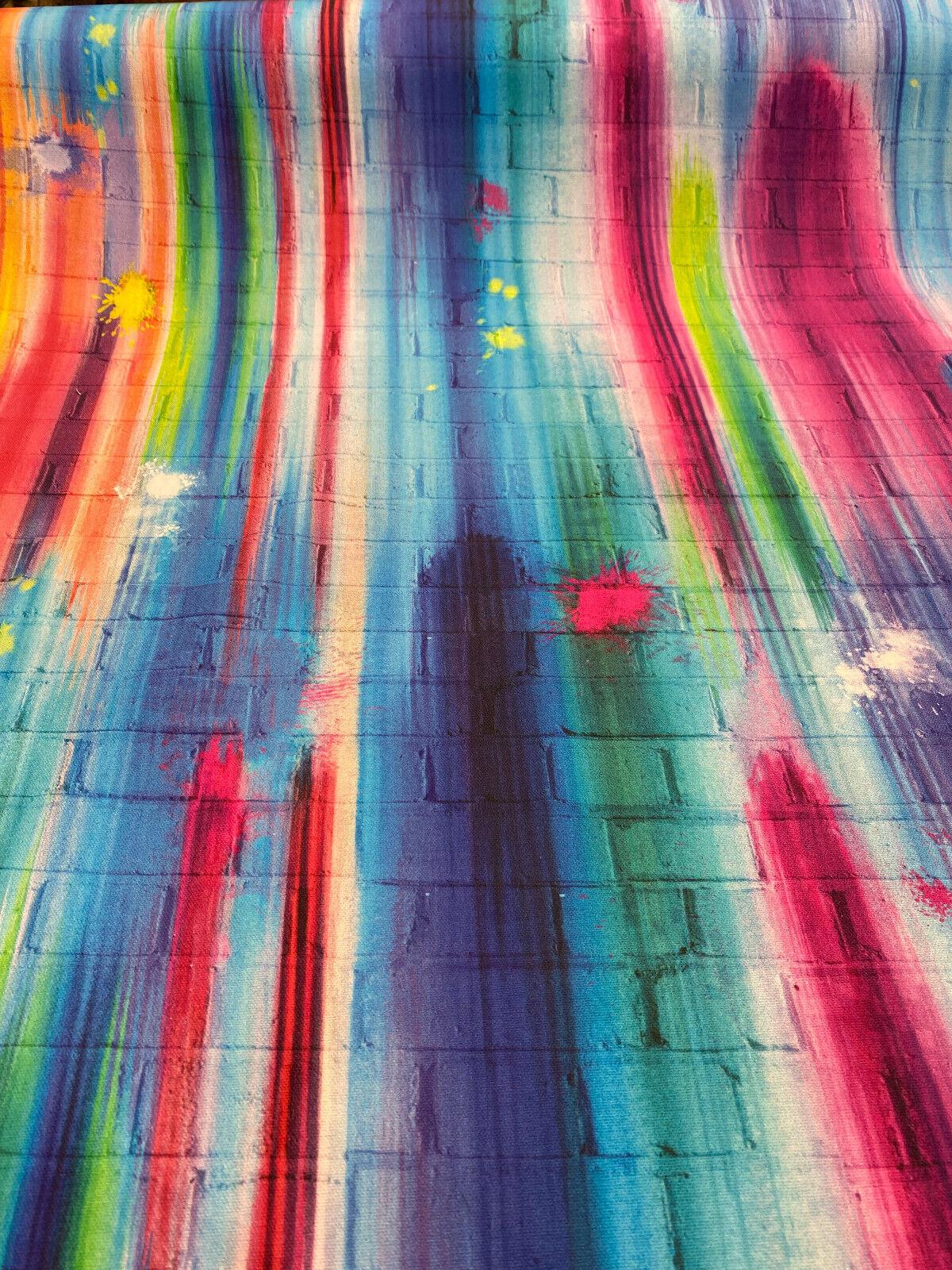 Tie Dye Brick Walls Pasadena Cotton Duck Fabric - Colorful Tie Dye Brick Wall Print, 54" Width (1 Yard)