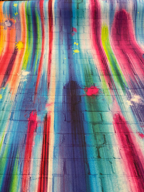 Tie Dye Brick Walls Pasadena Cotton Duck Fabric - Colorful Tie Dye Brick Wall Print, 54" Width (1 Yard)
