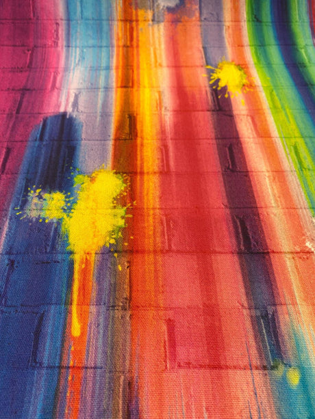 Tie Dye Brick Walls Pasadena Cotton Duck Fabric - Colorful Tie Dye Brick Wall Print, 54" Width (1 Yard)