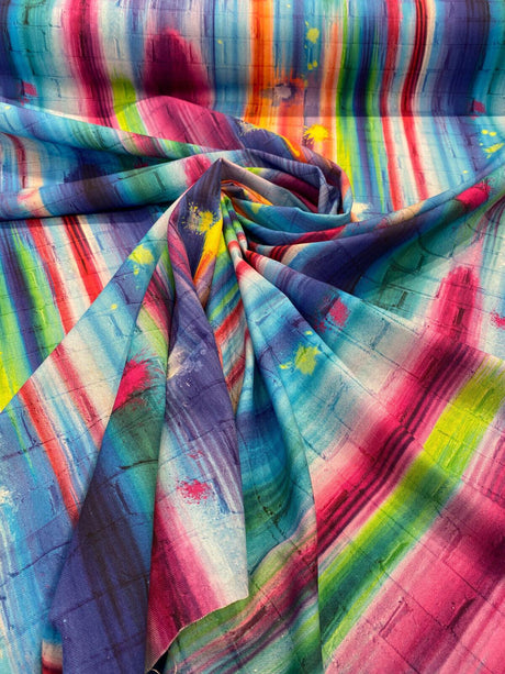 Tie Dye Brick Walls Pasadena Cotton Duck Fabric - Colorful Tie Dye Brick Wall Print, 54" Width (1 Yard)