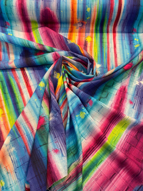 Tie Dye Brick Walls Pasadena Cotton Duck Fabric - Colorful Tie Dye Brick Wall Print, 54" Width (1 Yard)