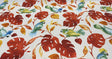Loros Tropic Parrots Cotton Polyester Print Fabric - Beige Off White With Red Branches, Orange And Yellow Leaves, Parrots, 54" Width (1 Yard)