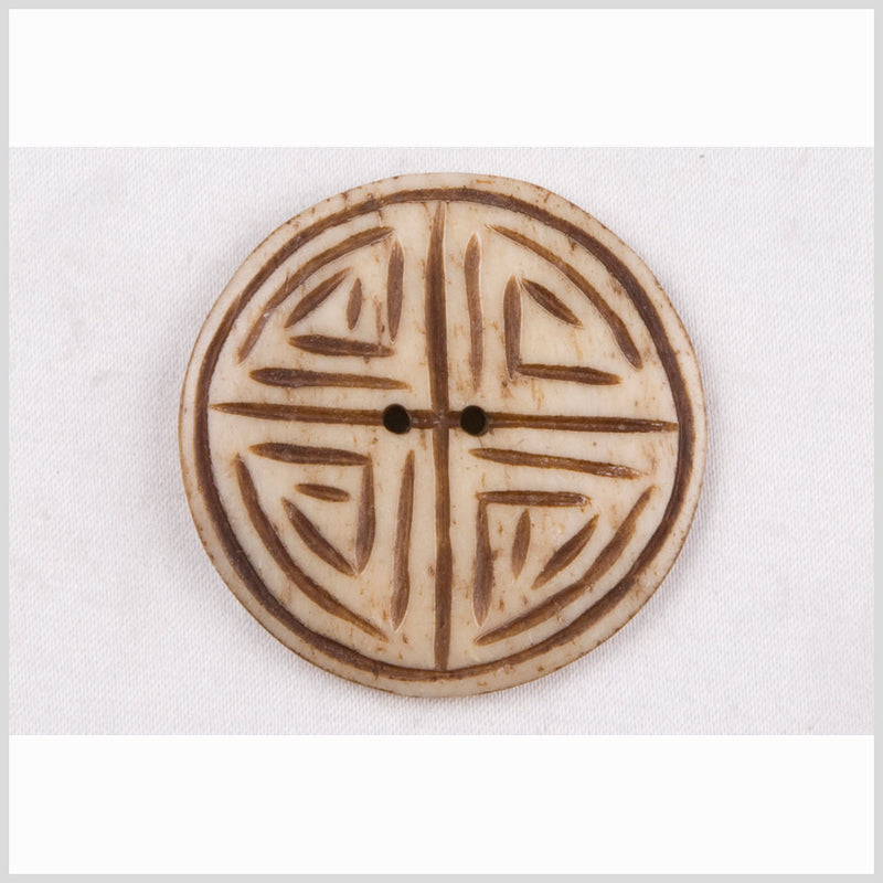 Natural Bone Primitive Pattern 2-Hole Button - 24L/15mm
