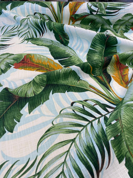 Palmiers 100 Percent Cotton Fabric - Green Agate Palm Leaf Pattern, 54" Width, 27" Horizontal Repeat, 27" Vertical Repeat (1 Yard)
