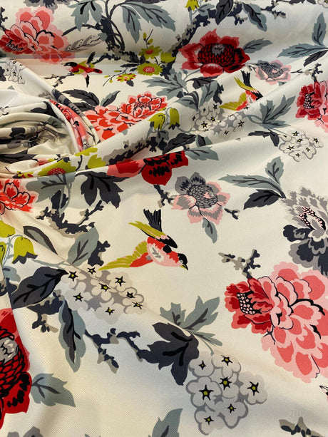 Candid Moment Cotton Fabric - Ebony Floral Birds, 54" Width (1 Yard)