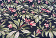 Orchid Valley Floral Ebony Noir Outdoor Spun Polyester Fabric - Green Branches, Red Pink Flowers, Black Background, 54" Width (1 Yard)