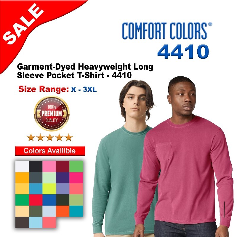 Comfort Colors® Garment-Dyed Heavyweight Crewneck Long Sleeve Pocket T-Shirt