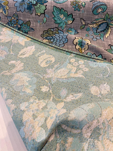 Triumph Jacobean Polyester Fabric - Blue Green Jacobean Floral, 58" Width (1 Yard)