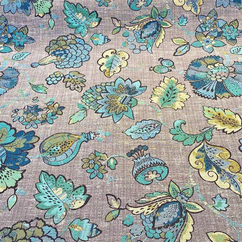 Triumph Jacobean Polyester Fabric - Blue Green Jacobean Floral, 58" Width (1 Yard)