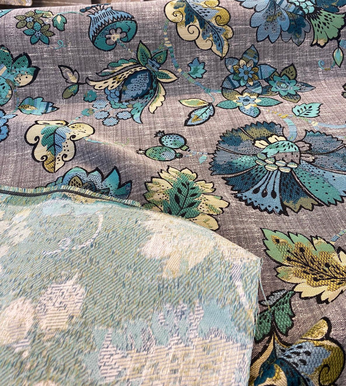 Triumph Jacobean Polyester Fabric - Blue Green Jacobean Floral, 58" Width (1 Yard)