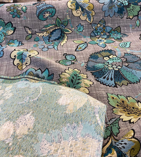 Triumph Jacobean Polyester Fabric - Blue Green Jacobean Floral, 58" Width (1 Yard)