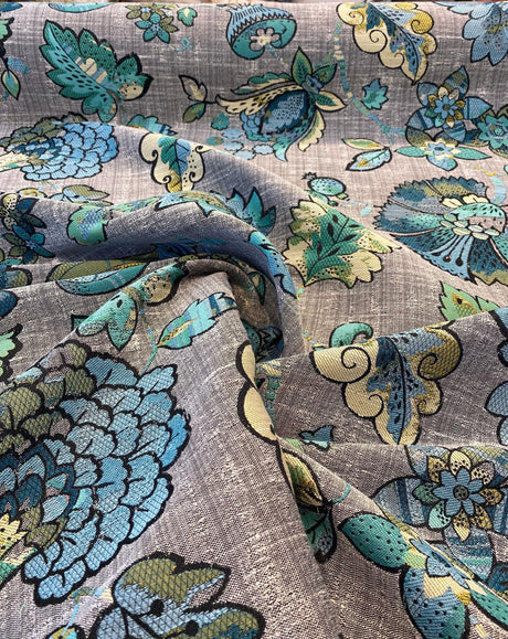 Triumph Jacobean Polyester Fabric - Blue Green Jacobean Floral, 58" Width (1 Yard)