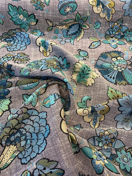 Triumph Jacobean Polyester Fabric - Blue Green Jacobean Floral, 58" Width (1 Yard)