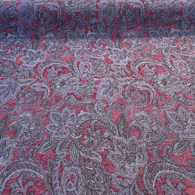 Plum Purple Paisley Chenille Fabric - Purple Paisley Pattern, 58" Width (1 Yard)