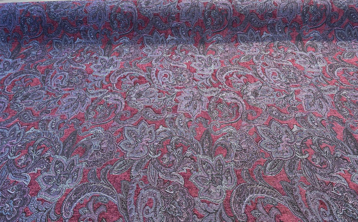 Plum Purple Paisley Chenille Fabric - Purple Paisley Pattern, 58" Width (1 Yard)