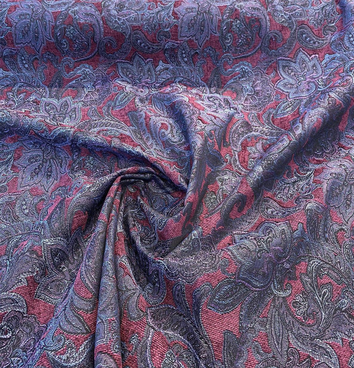 Plum Purple Paisley Chenille Fabric - Purple Paisley Pattern, 58" Width (1 Yard)