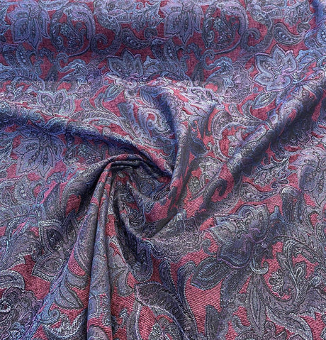 Plum Purple Paisley Chenille Fabric - Purple Paisley Pattern, 58" Width (1 Yard)