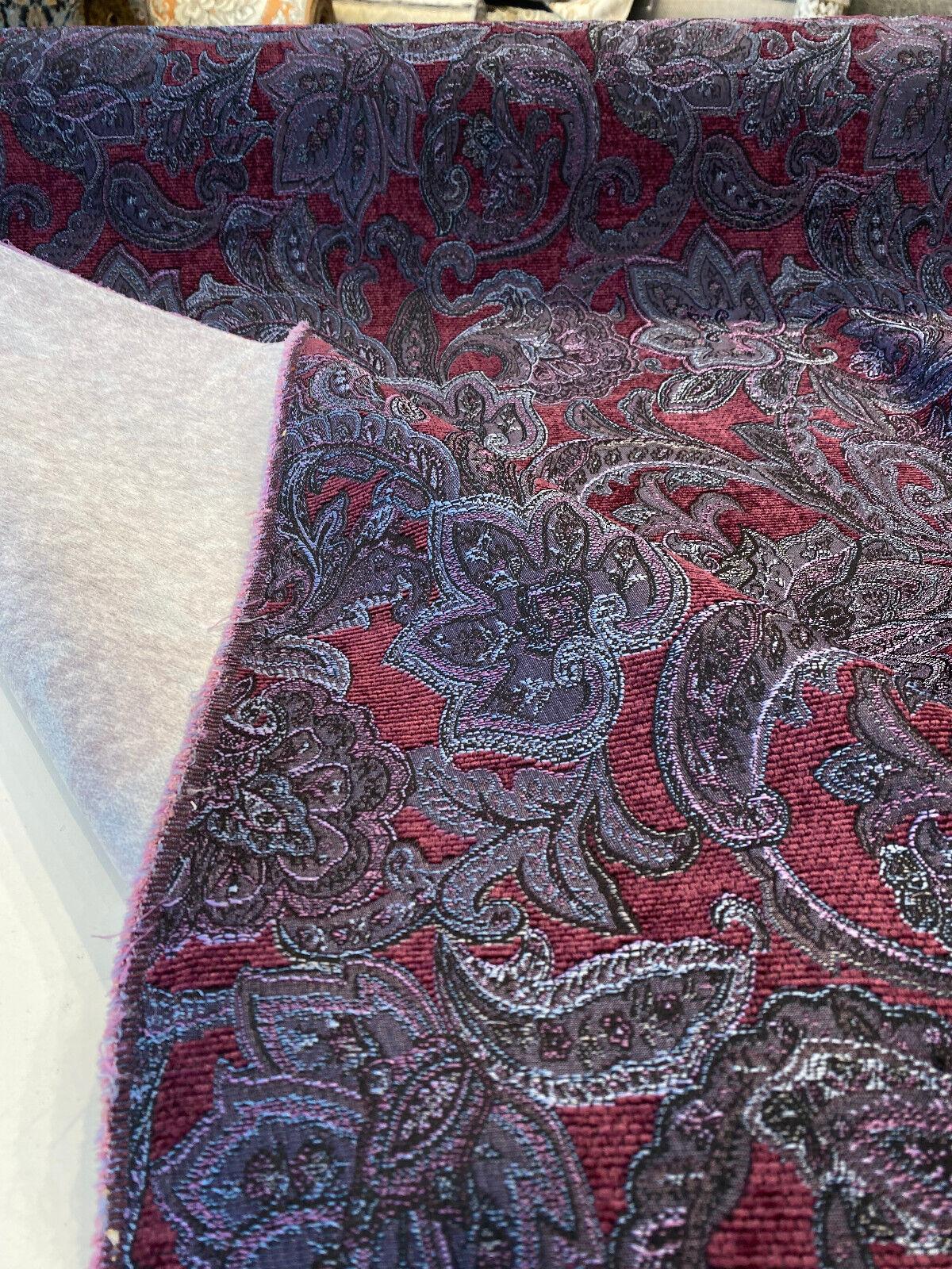 Plum Purple Paisley Chenille Fabric - Purple Paisley Pattern, 58" Width (1 Yard)