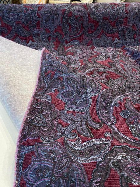 Plum Purple Paisley Chenille Fabric - Purple Paisley Pattern, 58" Width (1 Yard)
