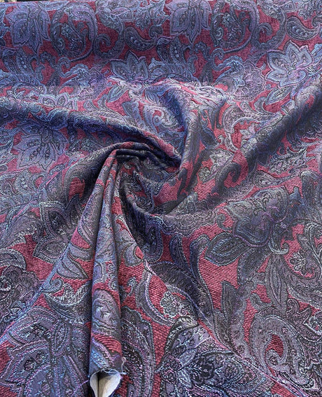 Plum Purple Paisley Chenille Fabric - Purple Paisley Pattern, 58" Width (1 Yard)