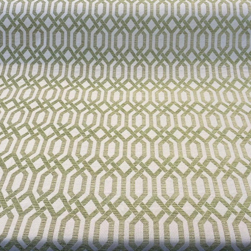 Naxos Chenille Fabric - Green Ivory Geometric, 59" Width (By The Yard)