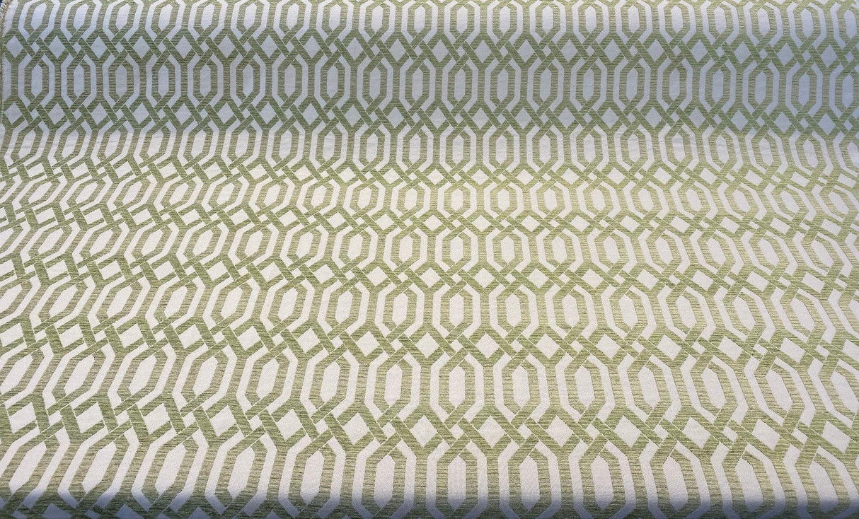 Naxos Chenille Fabric - Green Ivory Geometric, 59" Width (By The Yard)