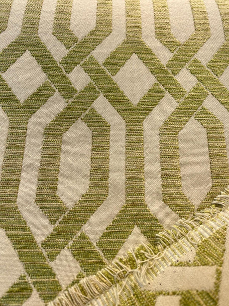 Naxos Chenille Fabric - Green Ivory Geometric, 59" Width (By The Yard)
