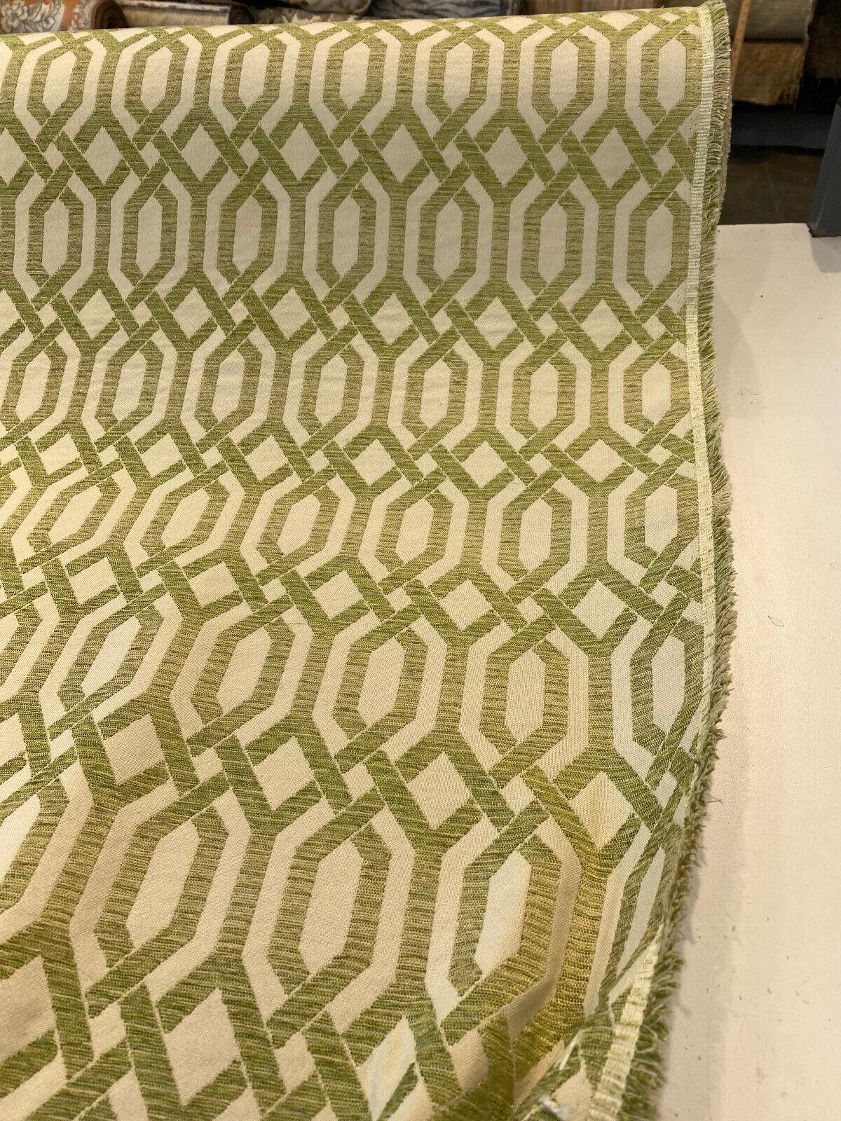 Naxos Chenille Fabric - Green Ivory Geometric, 59" Width (By The Yard)