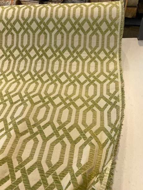 Naxos Chenille Fabric - Green Ivory Geometric, 59" Width (By The Yard)