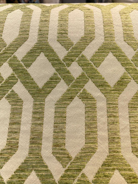 Naxos Chenille Fabric - Green Ivory Geometric, 59" Width (By The Yard)