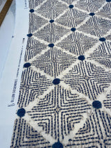 Waverly Wilshire Cotton Embroidered Fabric - Navy, Indigo Blue, Stone Grey, Lattice Pattern, 54" Width, 18" Vertical Repeat, 13.5" Horizontal Repeat (1 Yard)