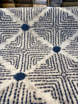 Waverly Wilshire Cotton Embroidered Fabric - Navy, Indigo Blue, Stone Grey, Lattice Pattern, 54" Width, 18" Vertical Repeat, 13.5" Horizontal Repeat (1 Yard)
