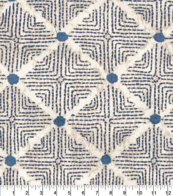 Waverly Wilshire Cotton Embroidered Fabric - Navy, Indigo Blue, Stone Grey, Lattice Pattern, 54" Width, 18" Vertical Repeat, 13.5" Horizontal Repeat (1 Yard)
