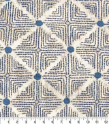 Waverly Wilshire Cotton Embroidered Fabric - Navy, Indigo Blue, Stone Grey, Lattice Pattern, 54" Width, 18" Vertical Repeat, 13.5" Horizontal Repeat (1 Yard)