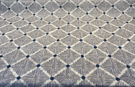 Waverly Wilshire Cotton Embroidered Fabric - Navy, Indigo Blue, Stone Grey, Lattice Pattern, 54" Width, 18" Vertical Repeat, 13.5" Horizontal Repeat (1 Yard)