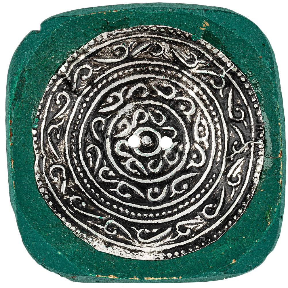 Hunter Green and Silver Foiled 2-Hole Coconut Button - 110L/70mm
