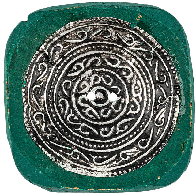 Hunter Green and Silver Foiled 2-Hole Coconut Button - 110L/70mm