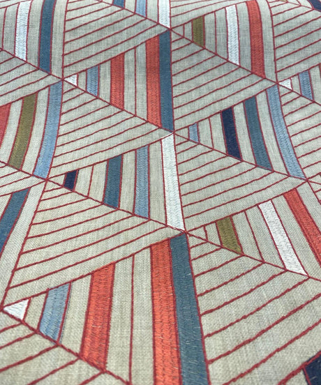 Waverly Flagship American Contemporary Embroidered Fabric - American Flag Inspired Contemporary Geometric, 55" Width (1 Yard)