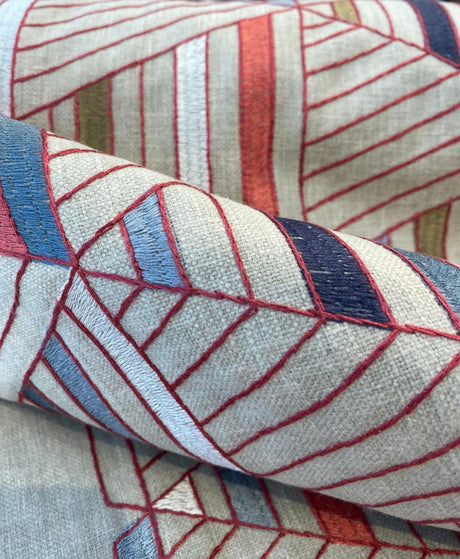 Waverly Flagship American Contemporary Embroidered Fabric - American Flag Inspired Contemporary Geometric, 55" Width (1 Yard)