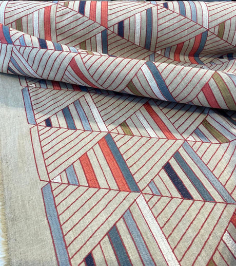 Waverly Flagship American Contemporary Embroidered Fabric - American Flag Inspired Contemporary Geometric, 55" Width (1 Yard)