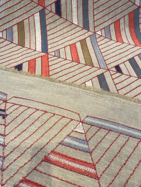 Waverly Flagship American Contemporary Embroidered Fabric - American Flag Inspired Contemporary Geometric, 55" Width (1 Yard)