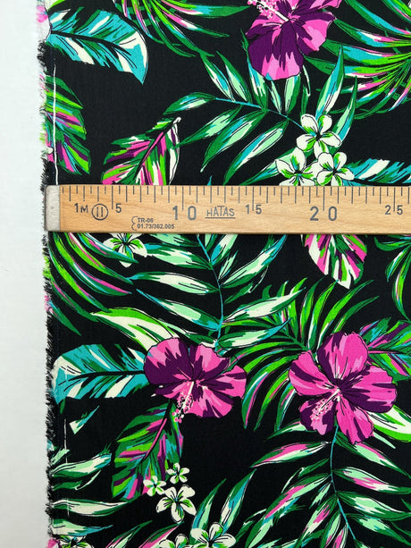 Viscose Crepe Floral Print Green Black