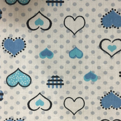 Polka Dot Heart Printed Poly Cotton Fabric - Polka Dot Heart Print, Pink, 59" Width (1 Yard)