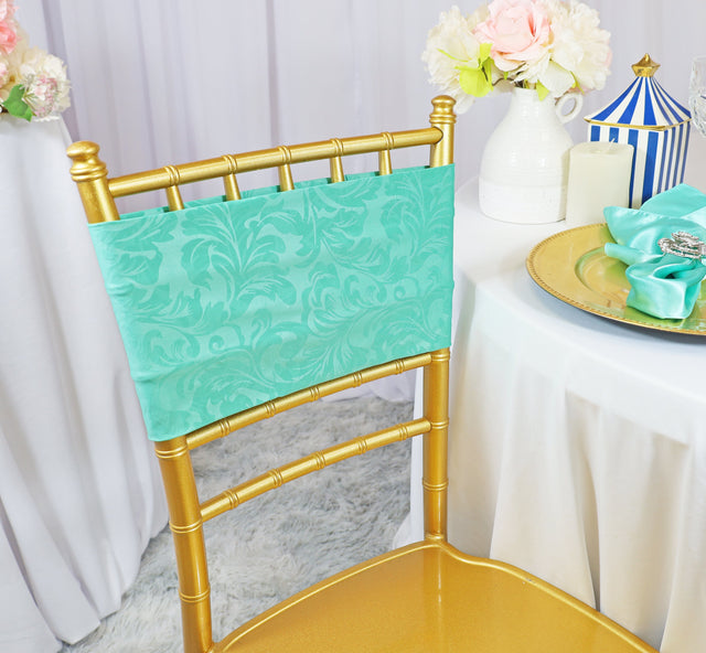 Embossed Spandex Chair Bands 7.5x13 Tiff Blue/Aqua Blue