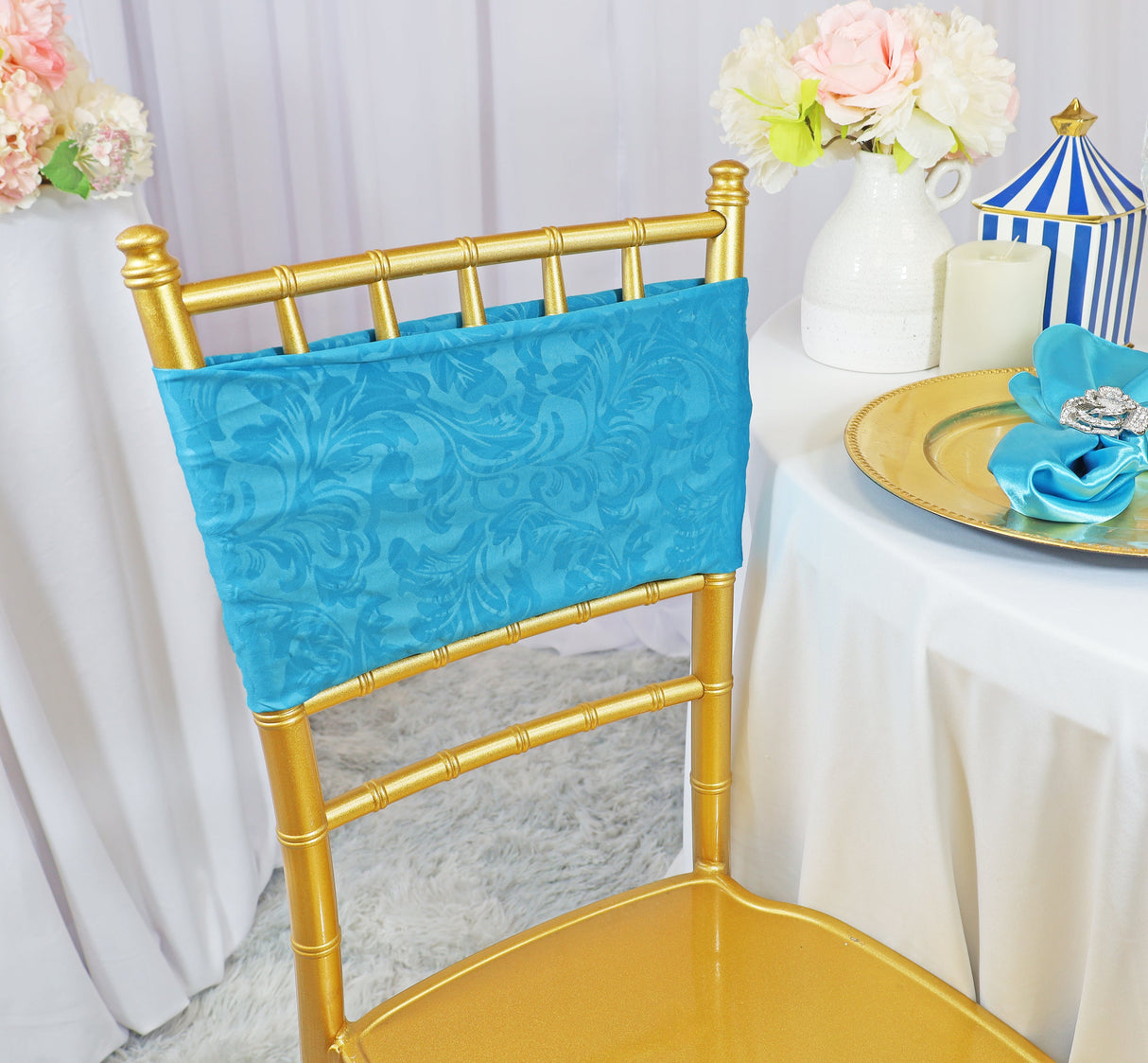 Embossed Spandex Chair Bands Turquoise