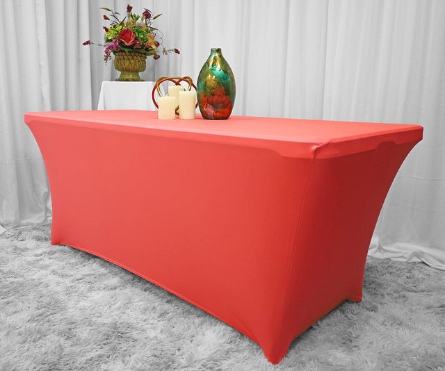 Rectangular Spandex Table Cover 8 Ft Coral