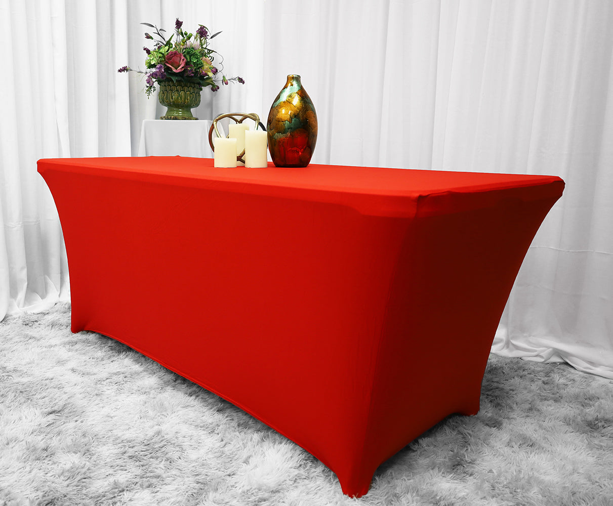 Rectangular Spandex Table Cover 6 Ft Red