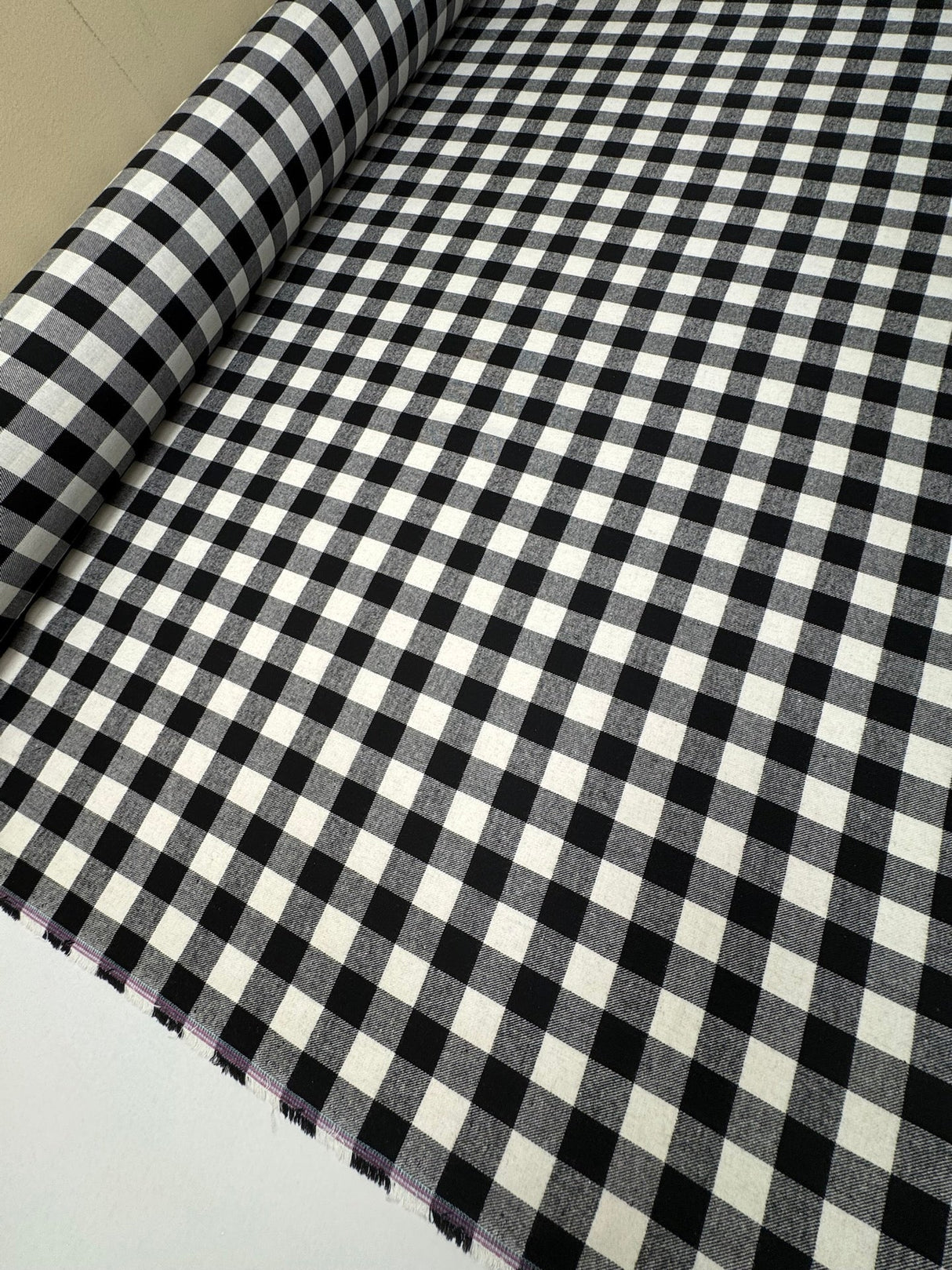 Cotton Flannel Checked Black White