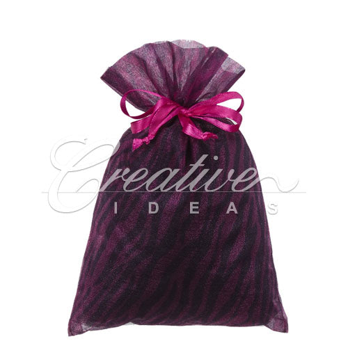6"X 9" Organza Zebra Pouches - Sold By A Dozen Pieces ( 6 Pieces/Inner Pack) (Fuchsia/Black)